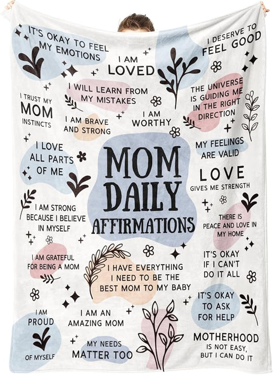 BaubleDazz First Mothers Day New Mom Gifts Blanket, Mama Daily Affirmations, Postpartum Pregnancy Gift for First Time Moms, Mommy to Be, Mama, New Mom Essentials, Birthday Gifts for Moms(50" x 60")