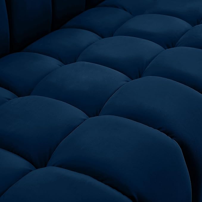 Meridian Furniture 670Navy-L Gwen Collection Modern | Contemporary Velvet Upholstered Loveseat with Deep Biscuit Tufting