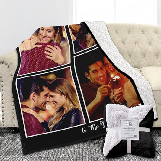Ships Next Day, Custom Sherpa Fleece Blanket with Photos Text Soft Warm Custom Blanket Personalized Couples Gifts for Boyfriend Girlfriend Customized Picture Blanket Gifts for Christmas Valentines Day