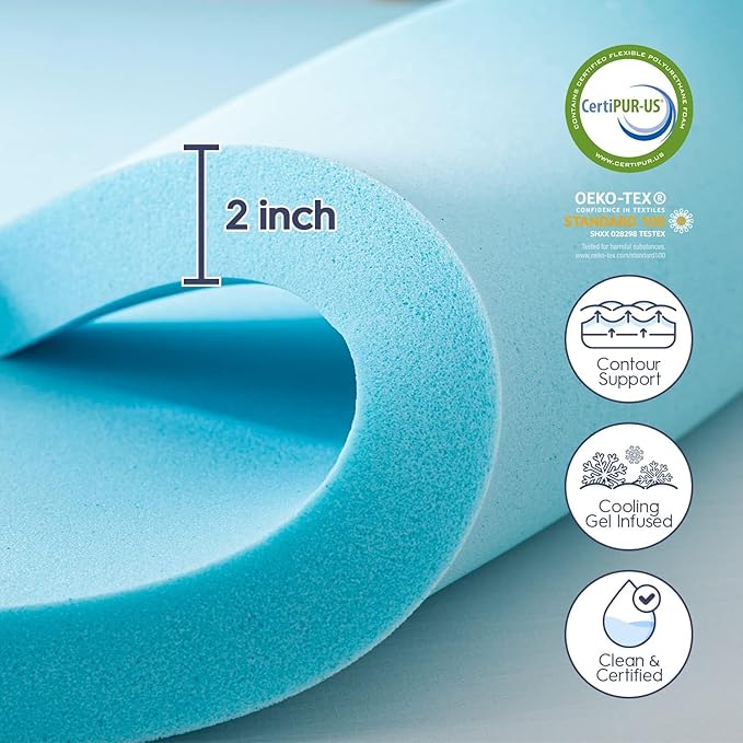 Dual Layer Memory Foam Mattress Topper King,2 Inch Gel Memory Foam and 1 Inch Cooling Pillow Top Mattress Pad Cover for Back Pain, Medium Support,Black