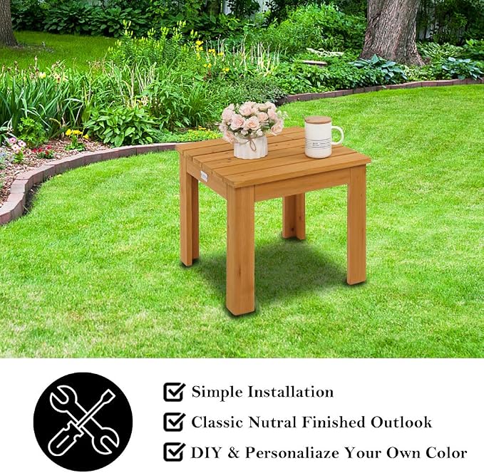 VINGLI Outdoor Wooden Side Table, Square Patio Side Table, Small Outdoor Table for Patio, Backyard, Garden, Poolside, Balcony, Adirondack Conversation End Table (Teak) - Image 6
