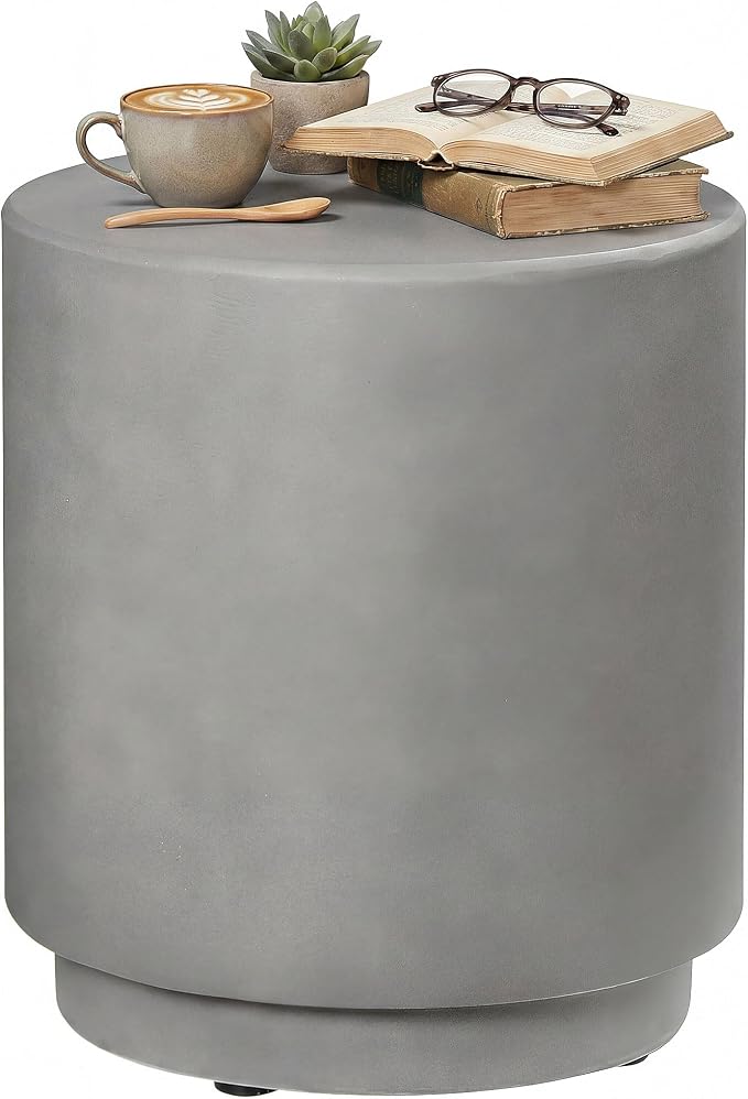 HOMCOM Outdoor Side Table, Round Small End Table with Concrete Finish for Indoor, Patio, Backyard, Pool, Porch, Garden, Lawn, Light Gray by HOMCOM