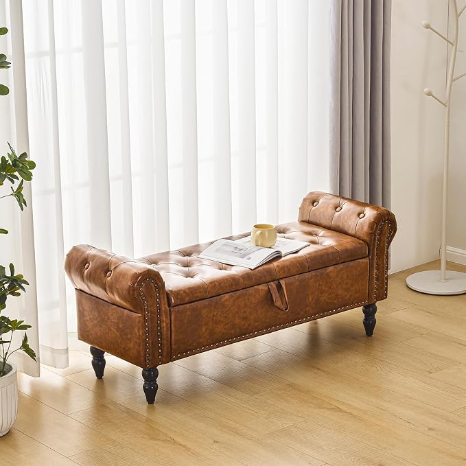 Furnimart Storage Bedroom Bench for End of Bed, Faux Leather Upholstered Storage Ottoman with Rolled Arms for Bedroom,Living Room, Entryway, 2.5Cubic Feet - Image 6