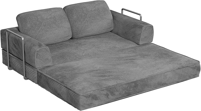 Homall 4-in-1 Convertible Sofa Bed, Oversized Boneless Couch with 4 Frame Kits and Removable Armrests, Corduroy Sleeper Sofa with 2 Pillows for Small Space, No Assembly Required (Gray)