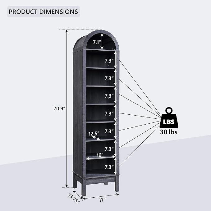 IFGET 71" Tall Arched Shoe Storage Cabinet, 8 Tiers 16 Pairs Wooden Shoe Rack with 3 Adjustable Shelves, Freestanding Shoe Closet Shelf Organizer for Entryway, Hallway, Living Room (Dark Grey) - Image 2
