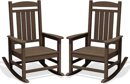 KINGYES Oversized Outdoor Rocking Chair Set 2, All Weather HDPE Patio Rocking Chairs for Adults, Coffee Brown by KINGYES