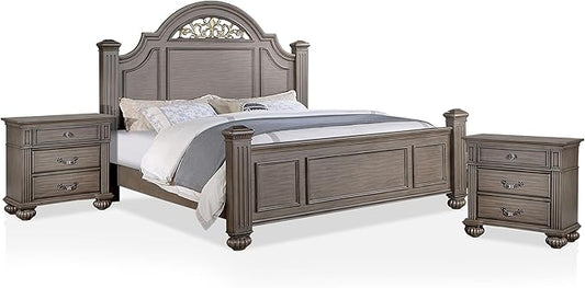 Furniture of America Malierd Traditional Wood 3-Piece Bedroom Set, Panel California King-Size Bed and 3-Drawer Nightstand for Bedroom, Gray
