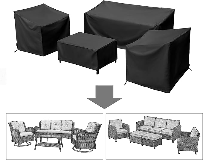 Patio Furniture Covers,Outdoor Furniture Cover Waterproof,Patio Furniture Set Covers for 4 Piece Outdoor Conversation Set,Patio Covers Set-XX-Large (Black) - Image 2