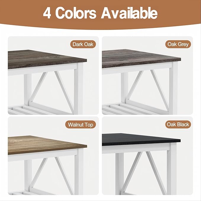 Farmhouse Coffee Table, White Oak Coffee Table for Living Room, 2-Tier Rectangular Wooden Centre Cocktail Table with Slats Shelf Storage and V-Shaped Frame Modern Coffee Oak Grey