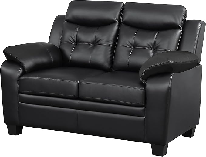 Coaster Home Furnishings - Finley - Leatherette - Upholstered Tufted Loveseat with Flared Armrest, and Tapered Legs - Living Room - Black - 506552