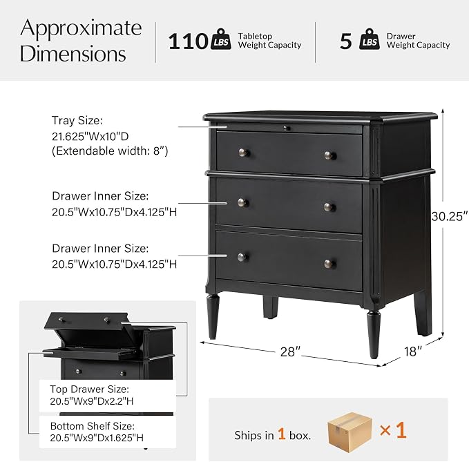 HULALA HOME End Table with Charging Station & Hidden Drawer, 30" Tall Side Table with Pull-Out Shelf, Rubberwood Legs(Black) - Image 2