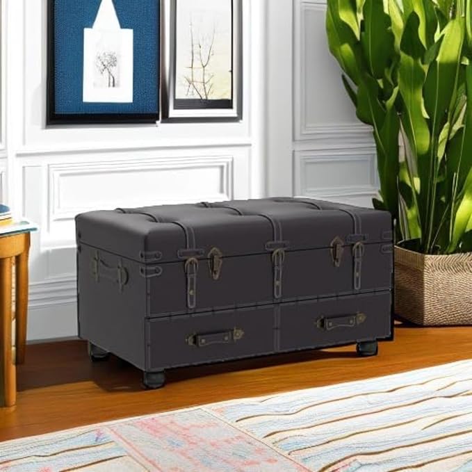 Vintage Storage Bench Upholstered Mid-Century Storage Ottoman Bed Bench Padded Storage Chest for Hallway, Entryway, Bedroom, Matte Black - Image 10