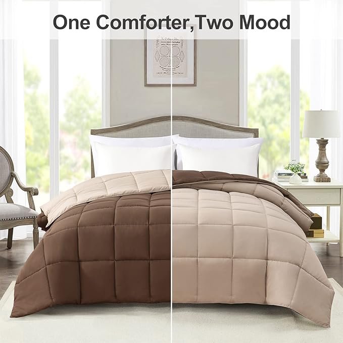 Homelike Moment Twin Comforter Duvet Insert - Brown Down Alternative Bed Comforter Twin Size, Lightweight Bedding Comforters Quilted Soft All Season Reversible Chocolate Brown/Beige