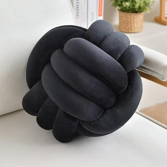 LUSJNGE Decorative Throw Knot Pillow Ball for Home Chair Sofa Aesthetic Round Velvet Knotted Pillow Cushion (Black, 11 inches)
