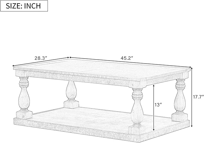 P PURLOVE Solid Wood Coffee Table,Modern Farmhouse Coffee Table/Center Table with Storage Rectangle for Living Room,Gray