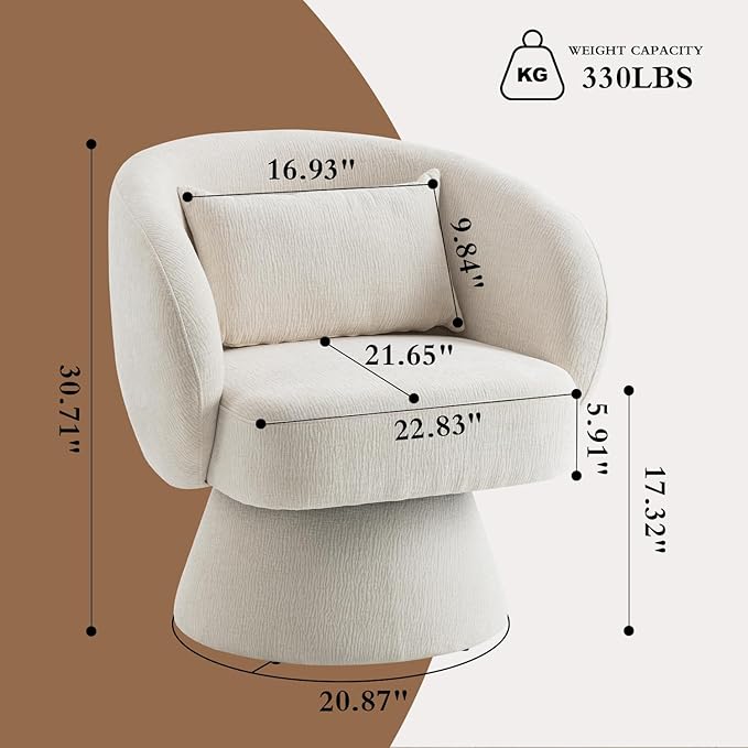 360° Swivel Accent Chair, Modern Velvet Barrel Chair with Pillow, Upholstered Single Sofa for Living Room, Bedroom, Office, Ivory
