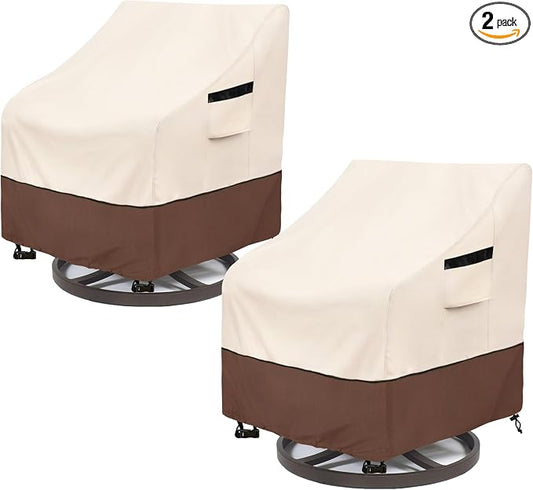 Outdoor Swivel Chair Cover 2 Pack,100% Waterproof Heavy Duty Patio Chair Covers,(33 W x 35 D x 38.5 H inches) Swivel Patio Chair for Outdoor Furniture Covers Waterproof,Beige&Brown by LSongSKY