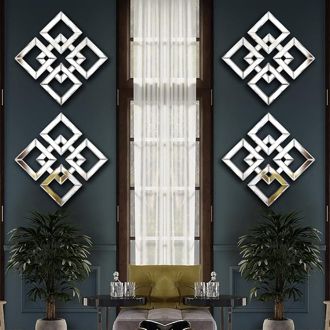QMDECOR 2 Pack Silver Mirrored Square Wall-Mounted Mirrors Modern Glam Accent Decor for Home - Image 3