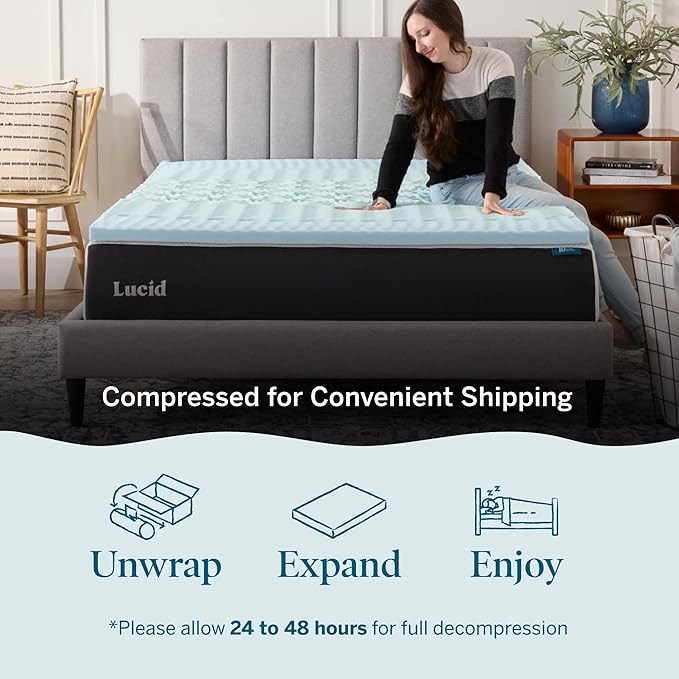 LUCID 2 Inch Gel Memory Foam Mattress Topper, California King size – 5 Zones – Cooling Gel Infusion – CertiPur Certified Foam
