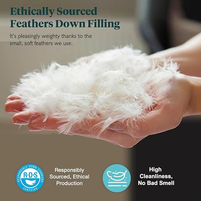 Feathers & Down Comforter, Organic Duvet Insert, 100% Cotton Shell, Ethically-sourced Feathers and Down Filler, All Season Warm, Queen Size, White