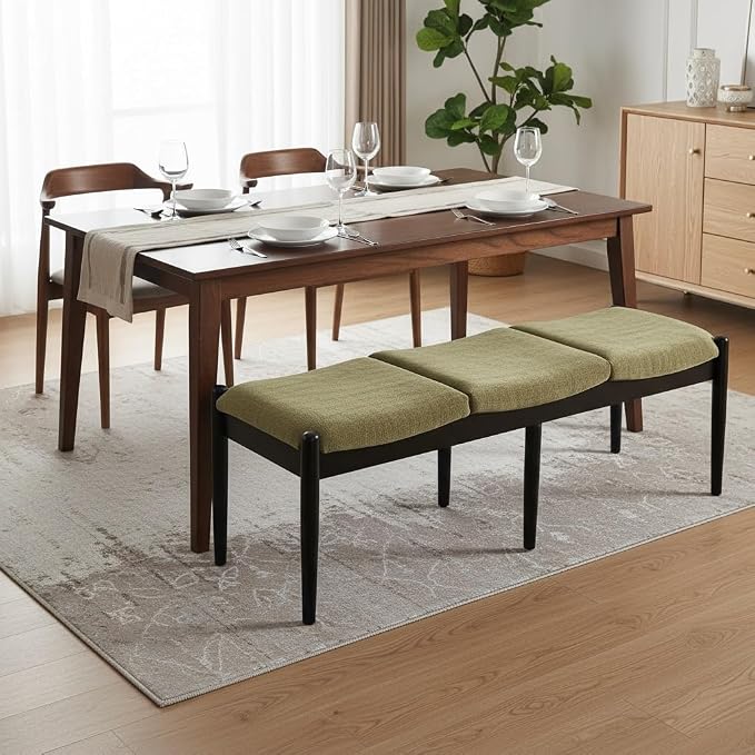 DUOMAY 55'' Modern Ottoman Bench, Chenille Upholstered Entryway Bench Bedroom Bench with Wood Legs, End of Bed Bench for Bedroom, Living Room, Corners, Kitchen, Green - Image 9