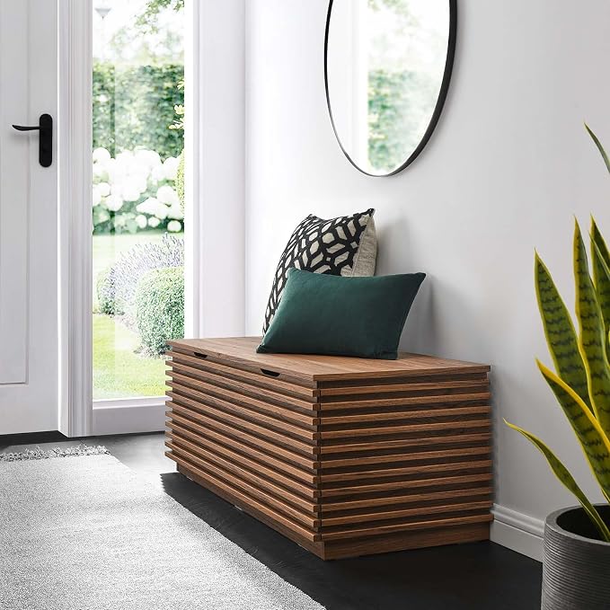 Modway Render 47" Wood Grain Storage Bench in Walnut - Image 9