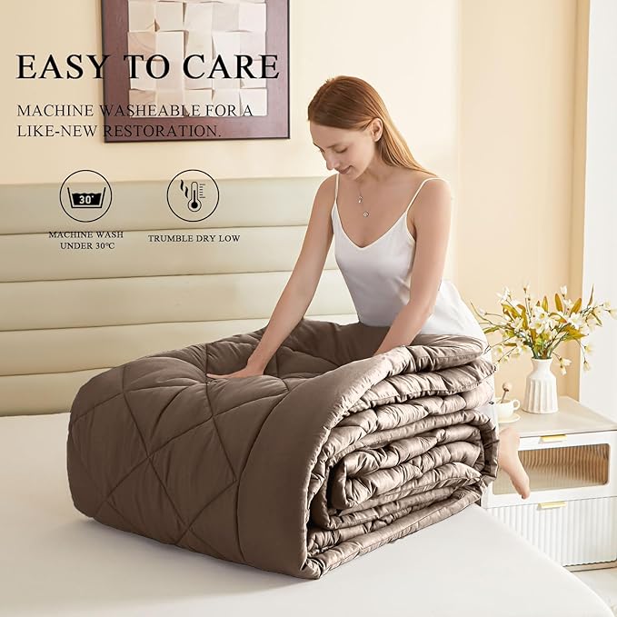 132x120 Alaskan King Comforter, Extra Large King Size Comforter Oversized, All Season Soft Lightweight Quilt Down Alternative Duvet Insert with 8 Corner Tabs(120x132, Brown)