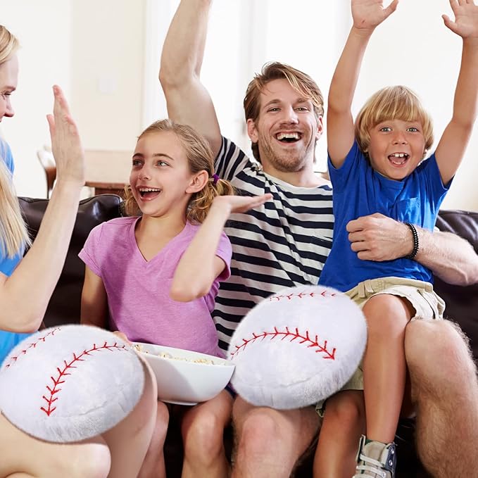 Jetec 2 Pcs Baseball Plush Pillow 14" Cute Baseball Room Decor Sport Theme Throw Pillow Fluffy Round Cushion for Home Bedroom Room Decoration