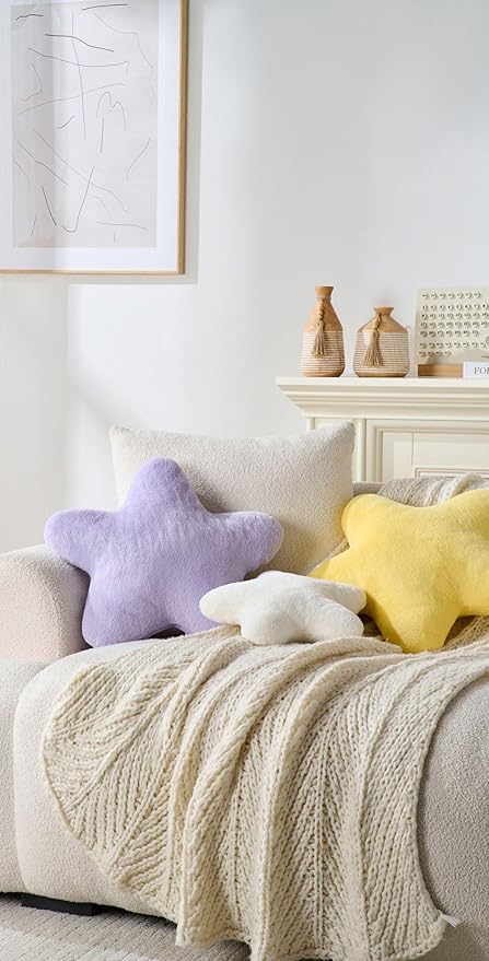 Set of 2 Throw Pillows Star Pillow Couch Pillows Decorative Pillows Bed Pillows Cute Pillows,Purple 15"