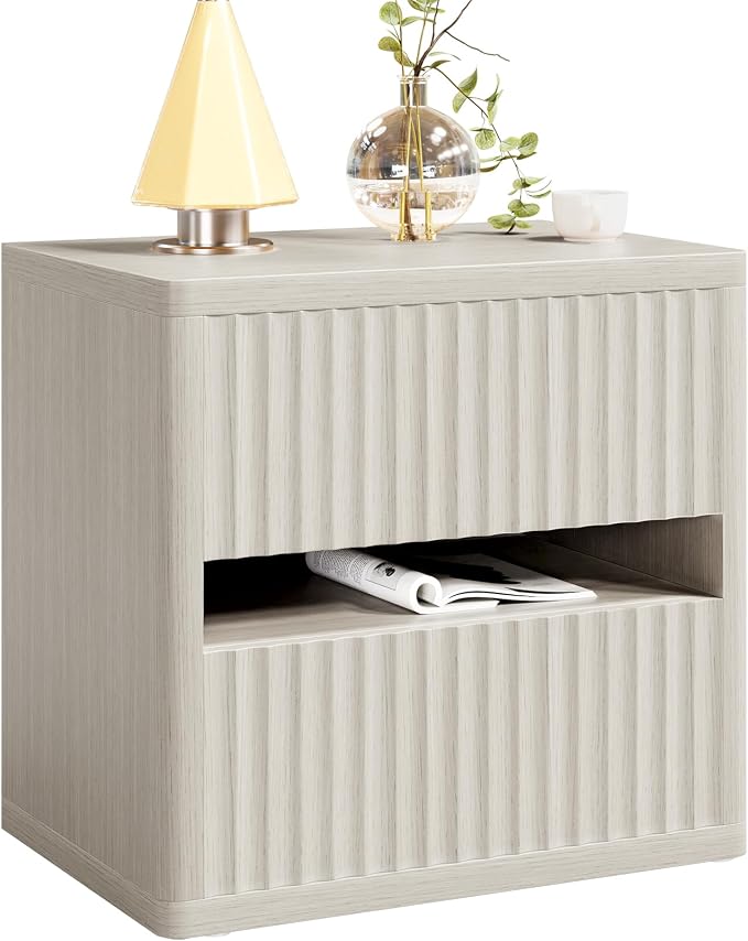 Dripex Fluted Nightstand with 2 Drawers, Large Wide Wood Night Stand Bedside Table for Bedroom, Mid-Century Modern Storage Bed Side Table, End Table for Living Room Sofa Couch, Gray Oak - Image 9