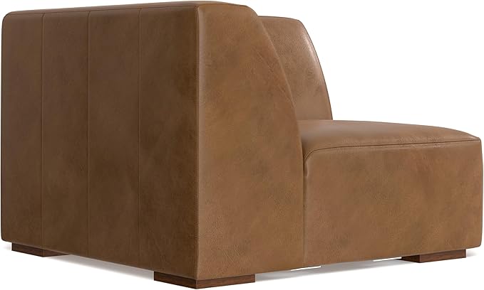 SIMPLIHOME Rex Corner Sofa Module in Full-Grain Genuine Leather, Caramel Brown, 38-inches Wide, Handcrafted Modern-Style Corner Accent Chair for Living Room and Family Room