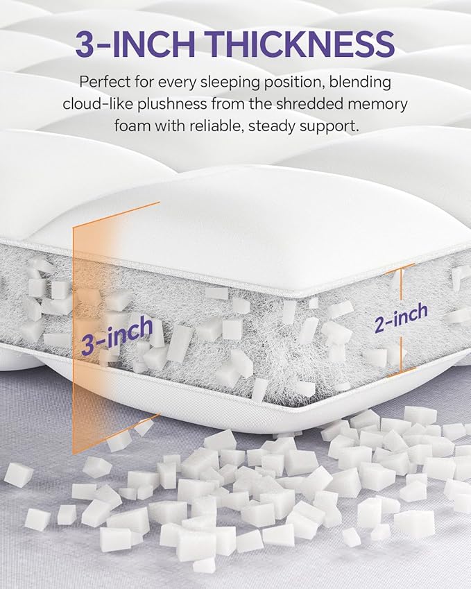 ChiXpace Dual Layer Memory Foam Twin XL Mattress Topper - 3 Inch Cooling Pillow Top Cover Rayon and 2 Inch Gel Egg Crate Foam, Twin XL Extra Long College Dorm Room Essentials (Cream)