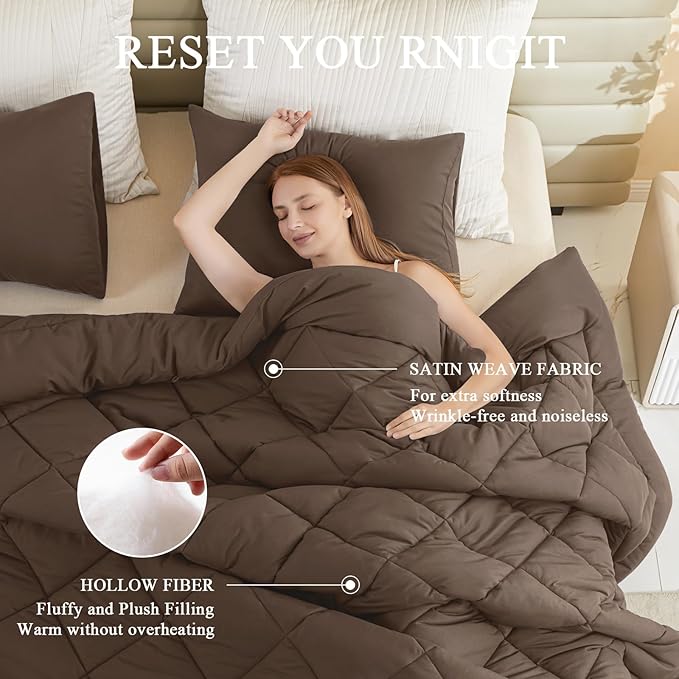 Oversized King Comforter, Extra Large King Size Comforter Oversized, All Season Soft Quilt Down Alternative Duvet Insert with 8 Corner Tabs(120x128, Brown)