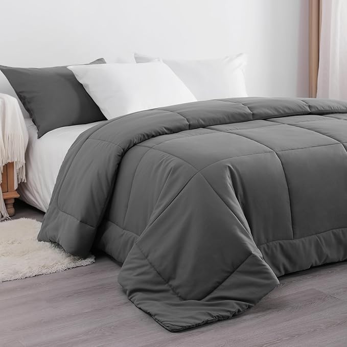 NTBAY Queen Comforter - Down Alternative Duvet Insert, All Season Bedding Quilted with Corner Tabs, Machine Washable, Soft Comforter Only, Dark Grey