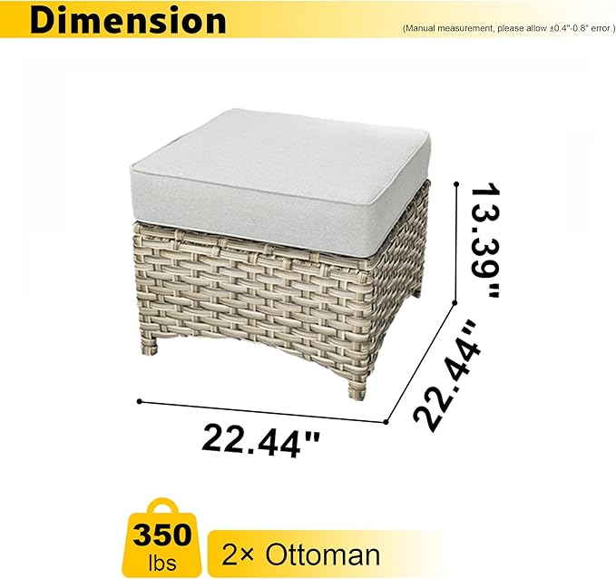HOOOWOOO 2 Piece Patio Ottoman Set,Outdoor Wicker Ottomans,All Weather Resistant Rattan Deck Ottoman Matching Furniture(Dark Grey Gray)