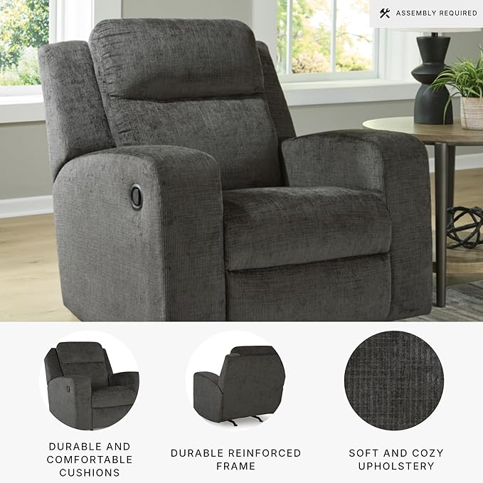 Signature Design by Ashley Kanlow Casual Manual Rocker Recliner with Track Arms, Gray