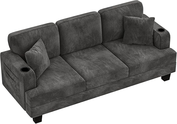 Homall Couches for Living Room, 83" Couch with Soft Deep Seats, Modern Sofa 3 Seater in Corduroy for Apartment, Bedroom (Charcoal Gray)
