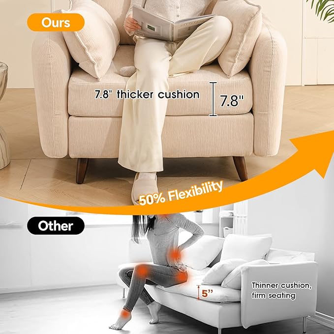 Rexulqo Oversized Accent Chair Set of 2,All Seats Storage,Comfy Armchair,24.5'' Deep Seat,Upholstered Living Room Chairs,Reading Chair for Bedroom,Office,Chenille,Cream
