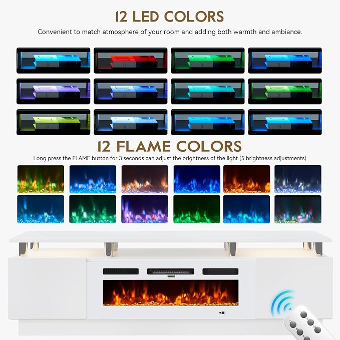 70" TV Stand for Living Room, Entertainment Center & Media Console with Storage, Fits TVs up to 80", Modern TV Cabinet with Shelves, 36" Electric Fireplace (All White) - Image 3