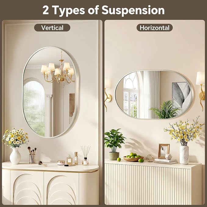 Brushed Nickel Oval Mirror, 22x30 Inch Oval Bathroom Mirror, Mirror for Wall Decor, Vanity, Entryway, Living Room, Horizontally/Vertically - Image 7