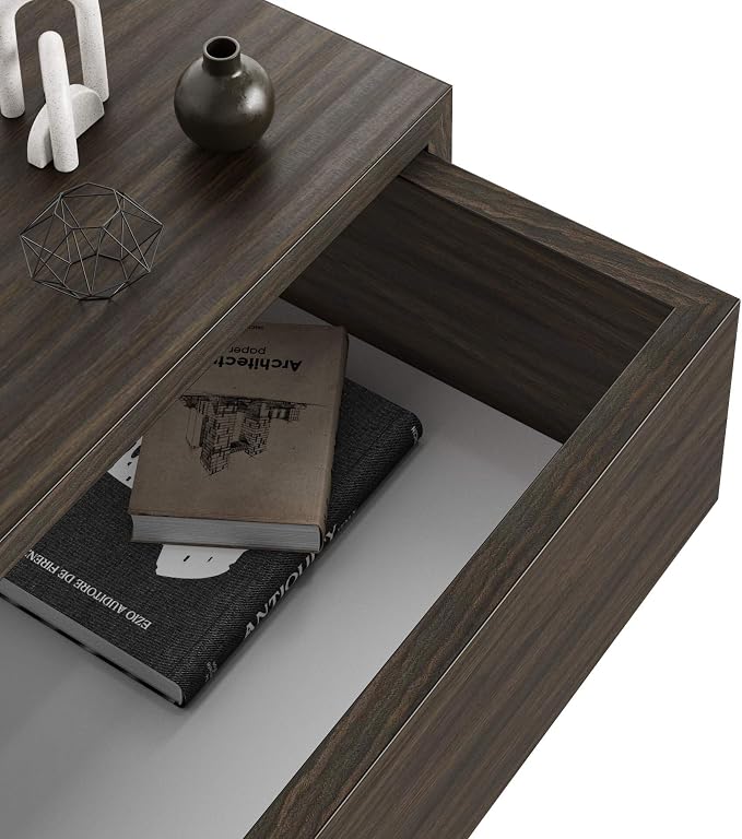 Mobili Fiver, Riccardo Wall Bedside Table, Dark Walnut, 17.7" x 9.8" x 6.1 ", Melamine-Finished, Modern Bedside Table, End Table, Italian Furniture - Image 4