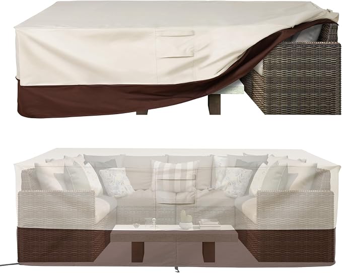Vailge Waterproof Patio Furniture Set Cover with Padded Handles, Patio/Outdoor Table Cover, Patio/Outdoor Dining Rectangular Table Chairs Cover Small,Beige & Brown by VAILGE