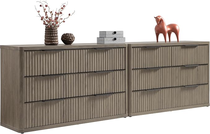 SICOTAS Dresser for Bedroom 107" Wide 6 Drawer Dressers & Chests of Drawers for Closet Long Large Modern TV Stand Set for Clothes Storage Fluted Clothes Closet for Hallway Entryway, Grey Alder by SICOTAS