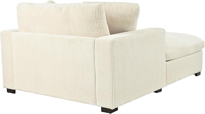 Christopher Knight Home Larrz Oversized Chaise Lounge Chair Indoor, Corduroy Upholstered Sleeper Sofa Couch, Durable Wood Frame, Deep Seat Reading Chair with 2 Throw Pillows and Armrests, Beige