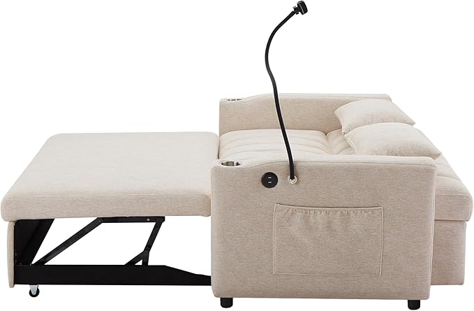 Eafurn 3 in 1 Convertible Sleeper Sofa Bed - Pull Out Couch Bed with Side Pockets, 55.9" Futon Love Seat Sleeper with Cup Holders and 360°Swivel Phone Holder for Living Room