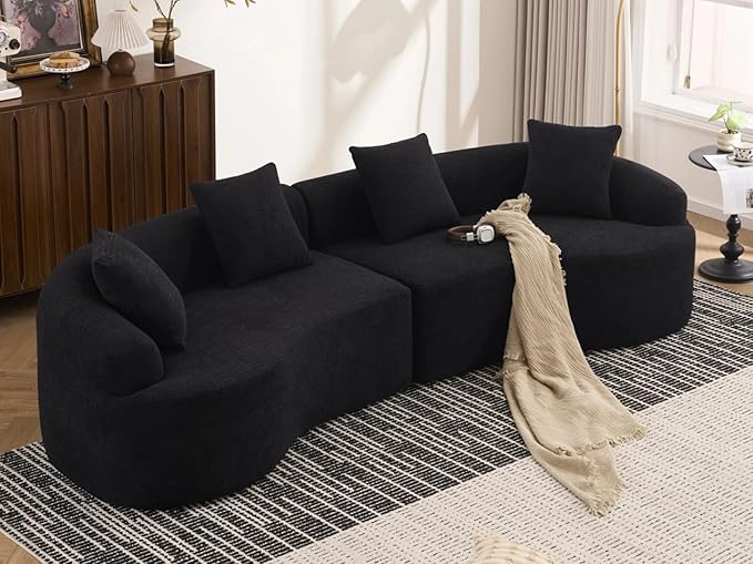 KEIKI Curved Chenille Modular Sectional Couches with Pillows, 4 Seater Oversized Upholstered Luxury Plush Cloud Sofa for Living Room Apartment, Full Compression Sponge,