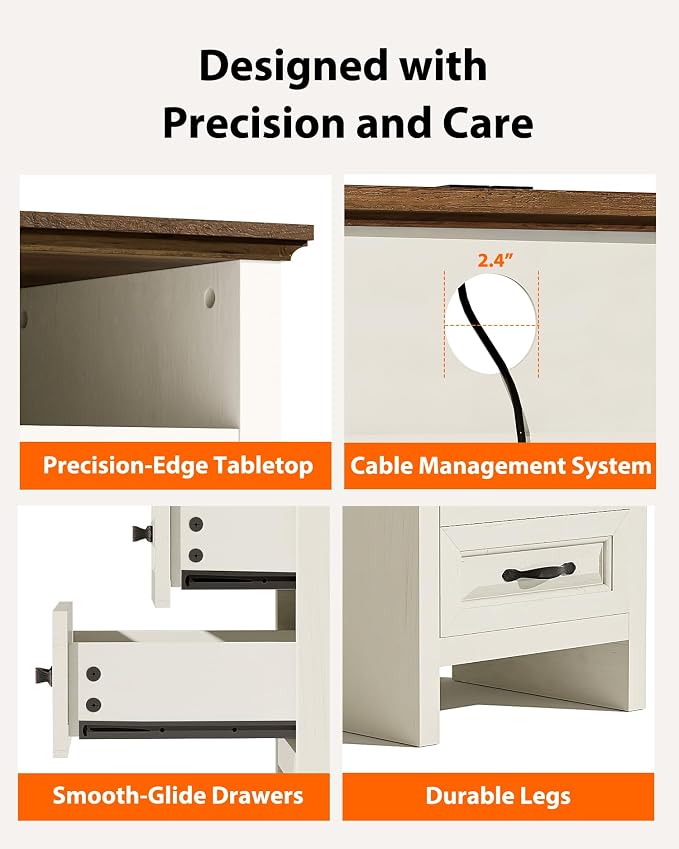 Pipishell Night Stand with Charging Station, Farmhouse Bedside Table with 2 Drawers and Open Storage, Rustic End Table with AC Outlets & Type-C Ports for Bedroom, White & Brown - Image 7