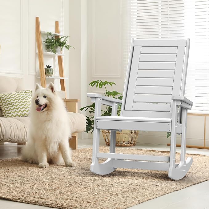 GREENVINES Outdoor Rocking Chairs | Set of 2 | Porch Rocker | HDPE Plastic | White | Oversized Rockers | High Back | Big & Tall | Ladder Back | for Patio Outside Backyard Balcony Garden - Image 2