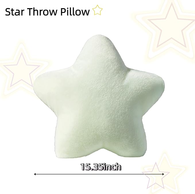 2PCS Star Pillow Set, 15.35’’ Cute Green White Decorative Star Shaped Throw Pillows for Bed Couch, Aesthetic Soft Faux Plush Pillow Cushion for Room Bedroom Decor Sofa Chair (Green&White)