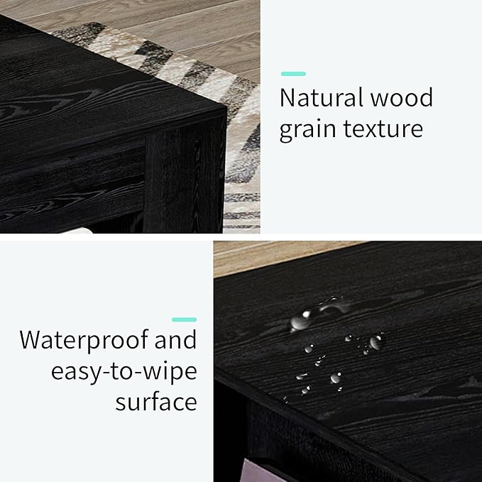 39" Wood Coffee Table for Living Room, Sides Storage with Transparent Legs, Minimalist Modern 2-Tier Storage Shelf Center Table for Home Office, Apartment, Black